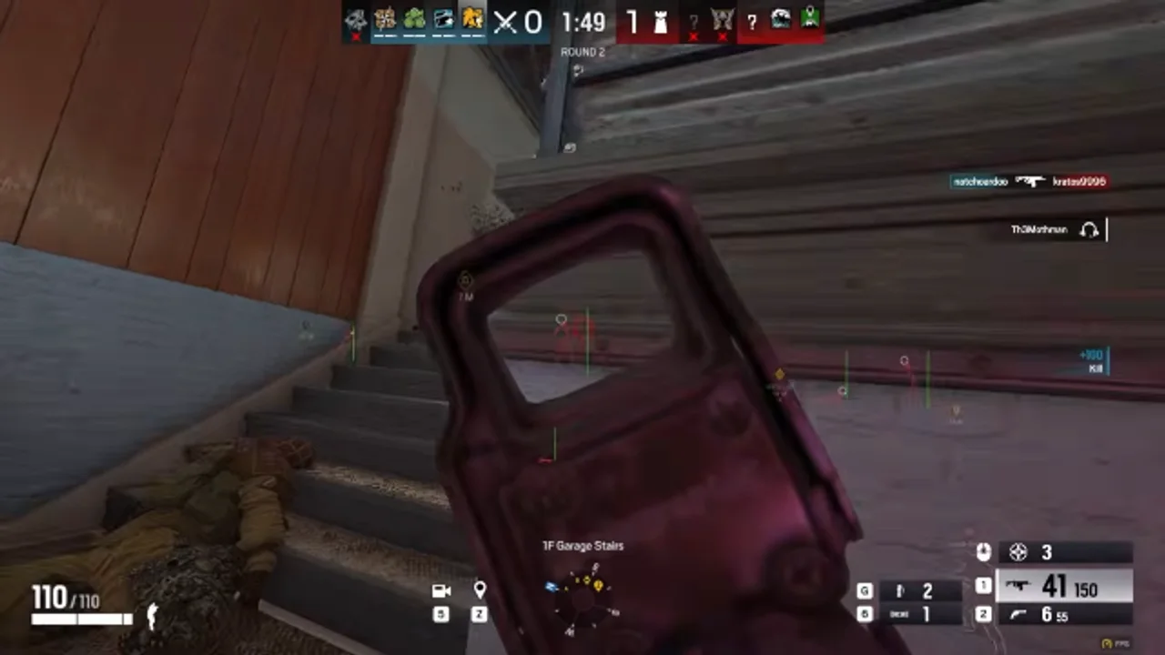 R6 ESP garage stairs Rainbow Six Siege ESP on garage stairs with distance markers on PC