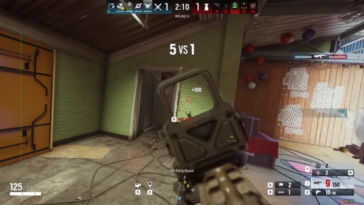 R6 Aimbot in 2F party room Rainbow Six Siege aimbot interface showing target lock in party room on PC